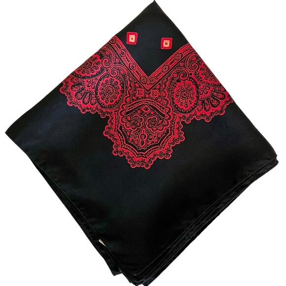 Vintage Black Red Geometric Print Silk Twill Square Scarf - Made in England - Picture 9 of 9